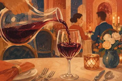 Elegant Red Wine Pour at Dinner