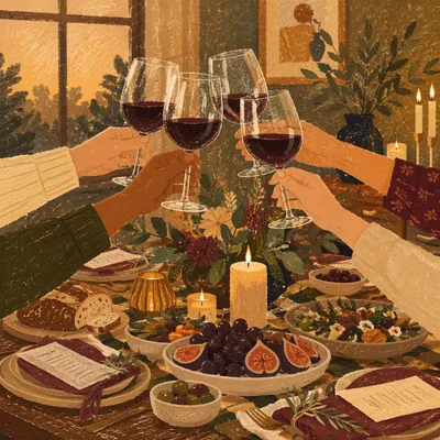 Elegant Wine Glasses Cheers at Dinner
