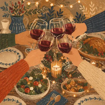 Warm Wine Toast at Holiday Dinner