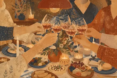 Wine Glasses Cheers at Celebration Dinner
