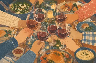 Warm Holiday Wine Toast at Dinner