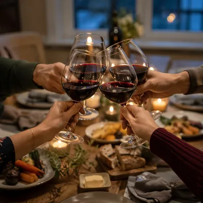 Elegant Wine Glass Toast at Dinner