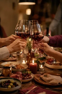 Crystal Wine Glasses Toast at Dinner