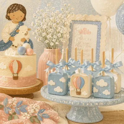 Pastel Baby Shower Treat Table Close-Up