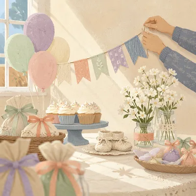 Pastel Baby Shower Decorations in Fellowship Room