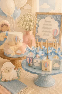 Pastel Baby Shower Dessert Table Close-Up