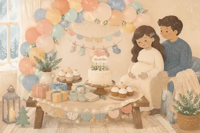 Pastel Baby Shower Holiday Living Room Setup