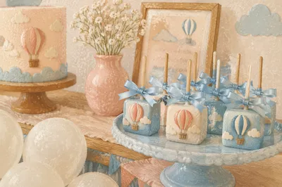 Pastel Baby Shower Dessert Table Closeup