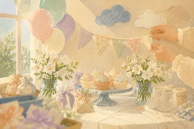 Pastel Baby Shower Decorations in Fellowship Room