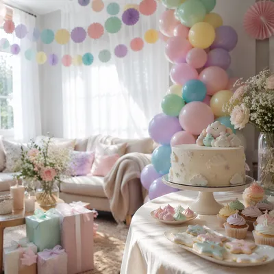 Pastel Baby Shower Celebration Living Room Setup