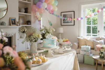 Pastel Baby Shower Party in Living Room
