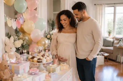 Pastel Baby Shower Table in Living Room