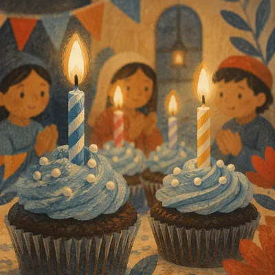 Glowing Birthday Cupcakes with Striped Candles