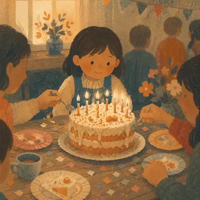 Warm Birthday Cake Candle Celebration Scene