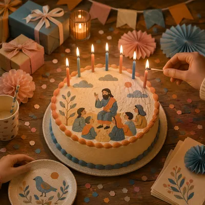 Cozy Birthday Cake Candle Celebration Scene
