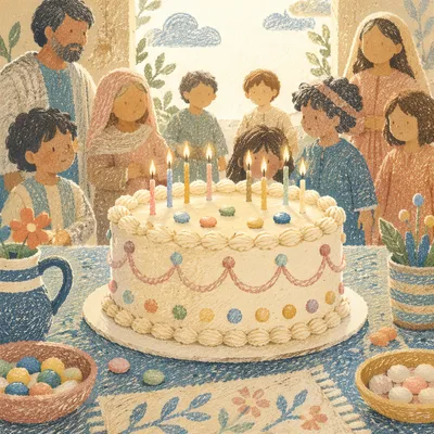 Lit Birthday Candles on Celebration Cake