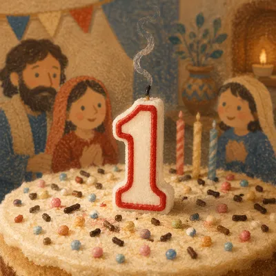 Birthday Candle on Frosted Celebration Cake