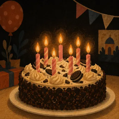 Glowing Birthday Candles on Chocolate Cake