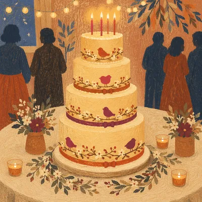 Warm Folk Art Birthday Cake Celebration