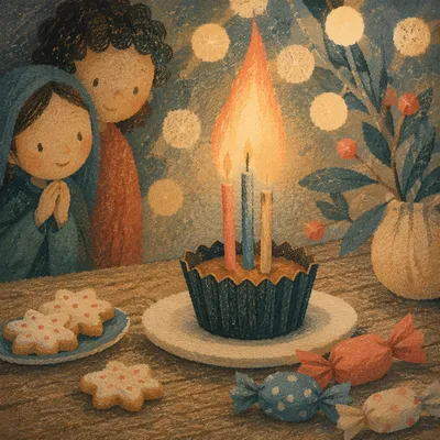 Warm Birthday Candles on Festive Table