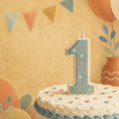 Cream Frosted Birthday Cake With Pastel Candle