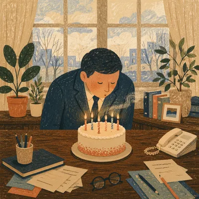 Cozy Office Birthday Candle Celebration