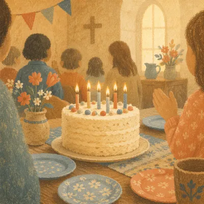 Church Fellowship Birthday Cake Celebration