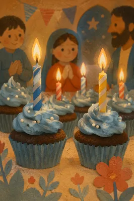 Cozy Birthday Cupcakes With Glowing Candles