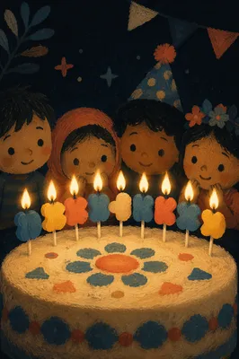 Cozy Birthday Cake with Glowing Candles
