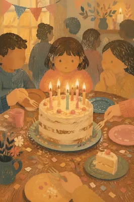 Glowing Birthday Cake in Cozy Celebration