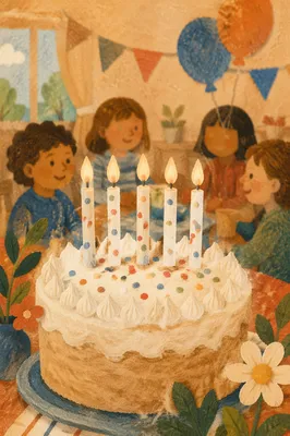 Homemade Birthday Cake with Pastel Candles