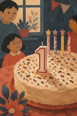 Cozy Birthday Cake With Celebration Candles