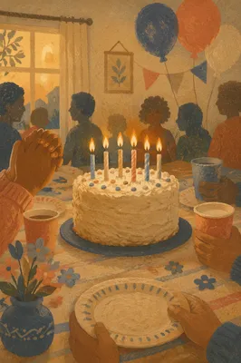Homemade Birthday Cake With Prayerful Hands