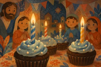 Cozy Birthday Cupcakes With Glowing Candles