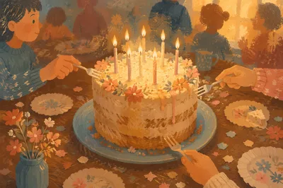 Cozy Birthday Cake Candle Celebration Scene