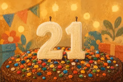 Twenty First Birthday Cake with Confetti Candles