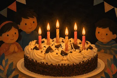 Glowing Birthday Cake Candles Before a Wish
