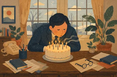 Cozy Office Birthday Candle Celebration