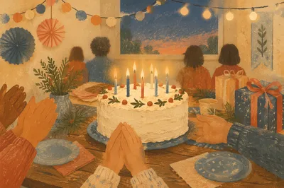 Cozy Winter Birthday Cake Celebration