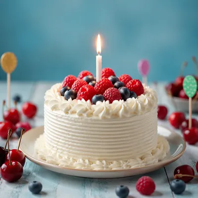 Birthday Cake With Candle and Berries