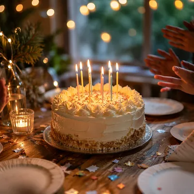 Cozy Birthday Cake Candle Celebration Close-Up