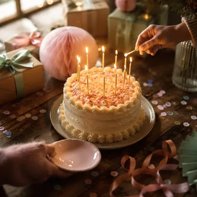 Cozy Birthday Cake Candle Celebration Scene