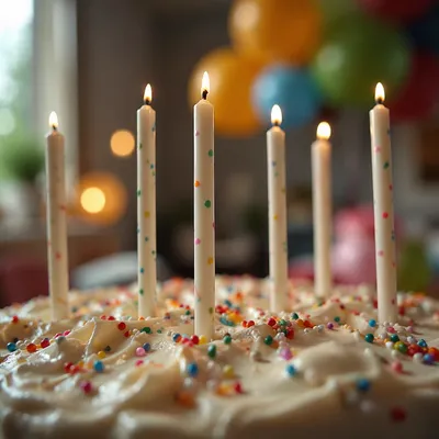 Homemade Birthday Cake with Pastel Candles