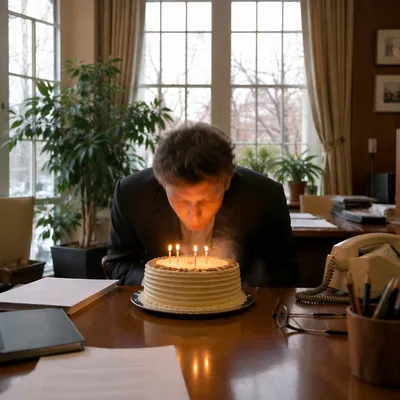Cozy Office Birthday Cake Candle Celebration
