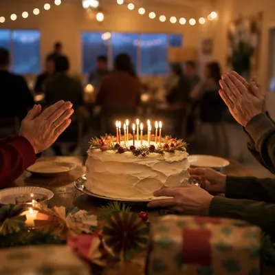 Cozy Winter Birthday Cake Candle Celebration