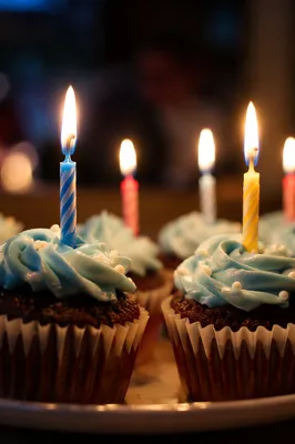 Birthday Cupcakes With Glowing Striped Candles