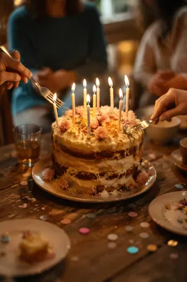 Glowing Birthday Cake Candles Celebration Close-Up