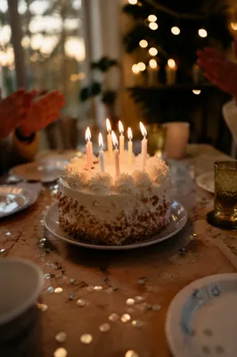 Cozy Birthday Cake with Glowing Candles