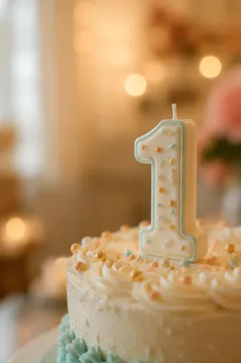 Pastel Birthday Candle on Cream Cake