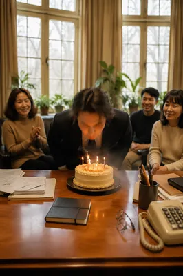 Cozy Office Birthday Cake Candle Celebration